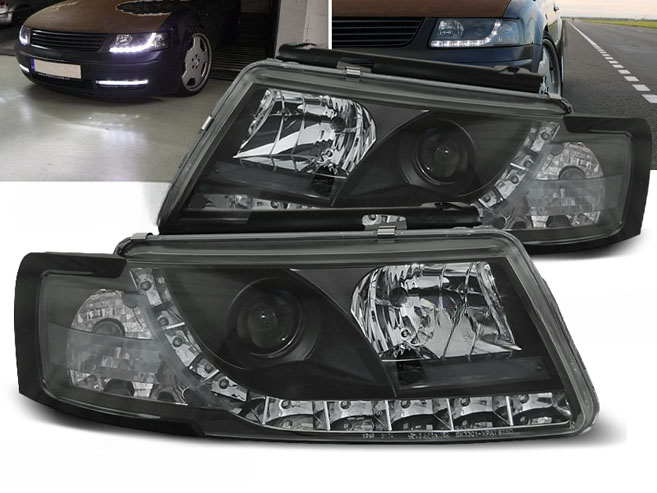 FARI ANTERIORI DAYLIGHT NERO ADATTI PER VW PASSAT 5B 3B 11.96-08.00