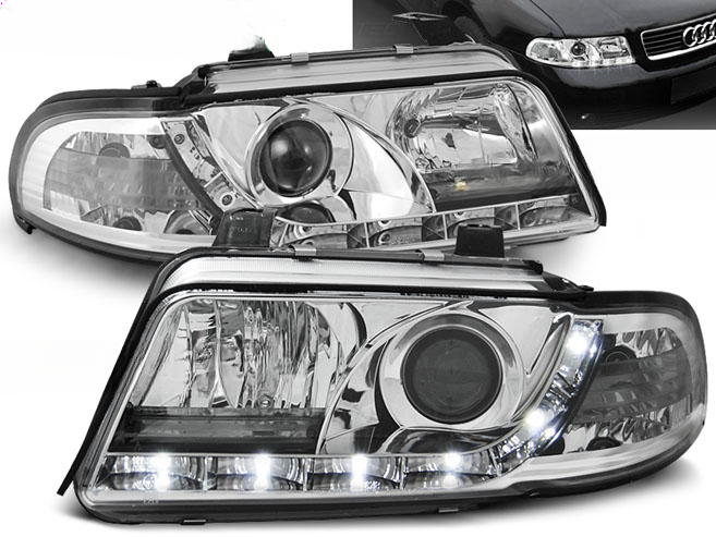 FARI ANTERIORI DAYLIGHT CHROME ADATTI COMPATIBILI PER AUDI A4 01.99-09.00