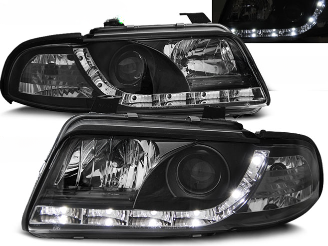 BLACK DAYLIGHT HEADLIGHTS SUITABLE FOR AUDI A4 01.99-09.00 