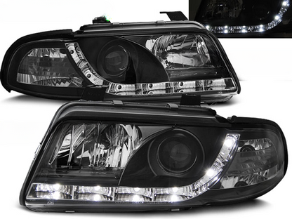 BLACK DAYLIGHT HEADLIGHTS SUITABLE FOR AUDI A4 01.99-09.00 