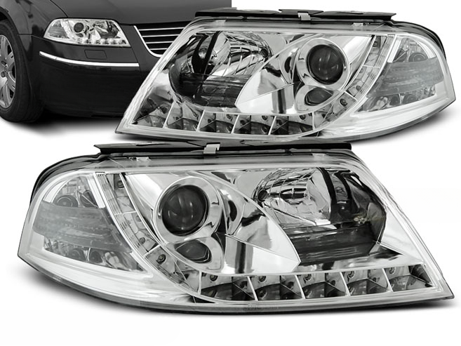 FARI ANTERIORI DAYLIGHT CHROME ADATTI COMPATIBILI PER VW PASSAT 3BG 09.00-03.05