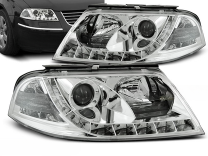 FARI ANTERIORI DAYLIGHT CHROME ADATTI COMPATIBILI PER VW PASSAT 3BG 09.00-03.05
