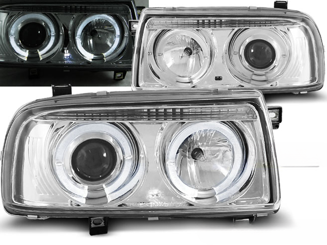 FARI ANTERIORI ANGEL EYES CROMATI adatti compatibili per VW VENTO 01.92-08.98