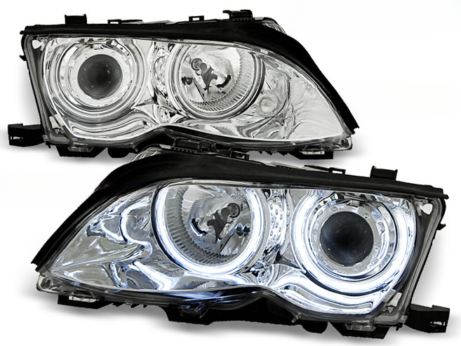 FARI ANTERIORI ANGEL EYES CCFL CROMATI adatti per BMW E46 09.01-03.05