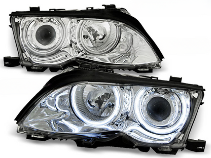 FARI ANTERIORI ANGEL EYES CCFL CROMATI adatti per BMW E46 09.01-03.05