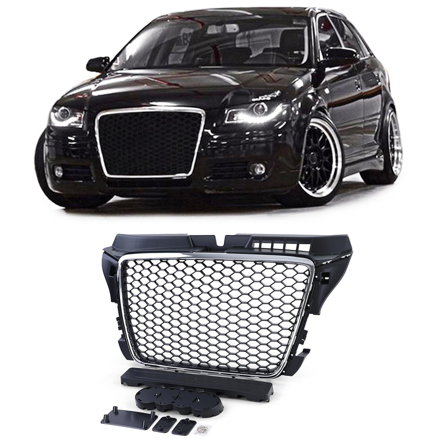 🔥Griglia a nido d'ape senza stemma Nero Cromato opaco per Audi A3 8P 08-13🔥