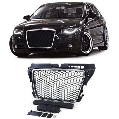 🔥Griglia a nido d'ape senza stemma Nero Cromato opaco per Audi A3 8P 08-13🔥