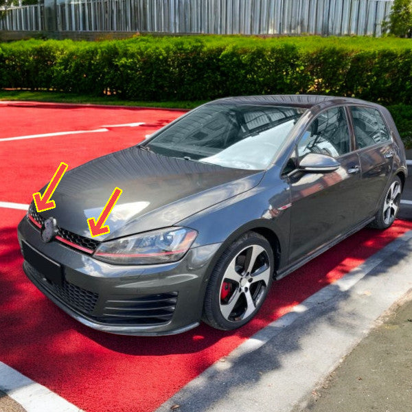 ✨Griglia Sport a Nido d'Ape Nero Lucido con Striscia Rossa per VW Golf 7 12-17 ✨