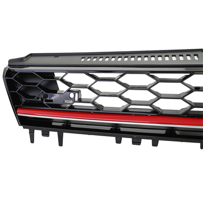Gloss Black Honeycomb Sport Grille with Red Stripe for VW Golf 7 12-17 GTI