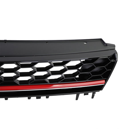 Gloss Black Honeycomb Sport Grille with Red Stripe for VW Golf 7 12-17 GTI