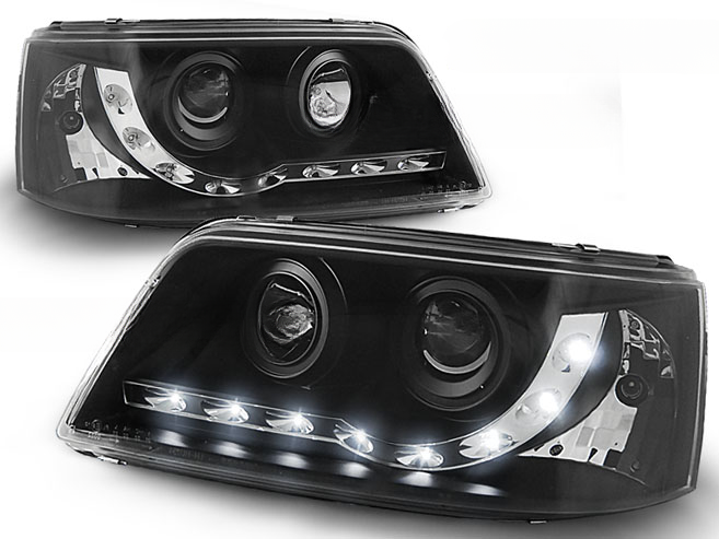 FARI ANTERIORI DAYLIGHT BLACK ADATTI PER TRANSPORTER VW T5 04.03-08.09