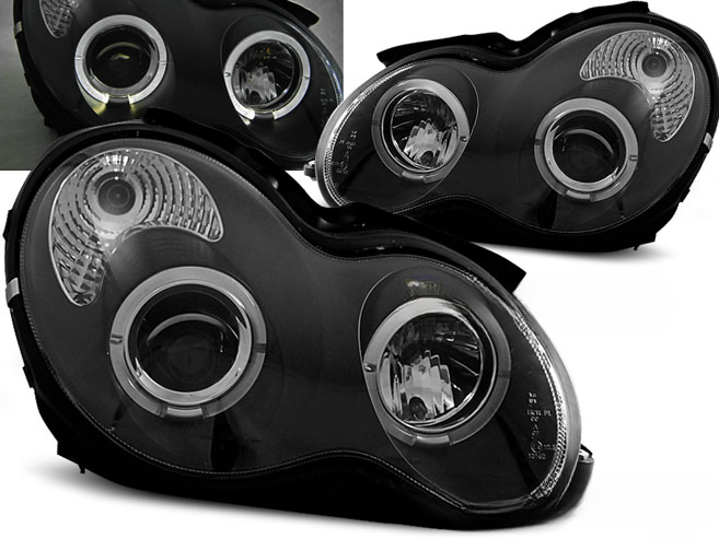 FARI ANTERIORI ANGEL EYES NERO per MERCEDES W203 Classe C 07.00-03.04