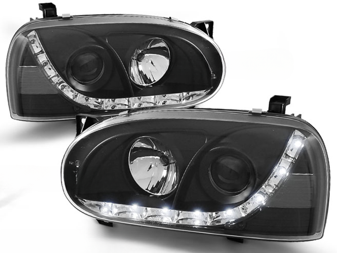 FARI ANTERIORI DAYLIGHT NERO per VW GOLF 3 91-97