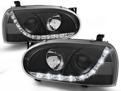 FARI ANTERIORI DAYLIGHT NERO per VW GOLF 3 91-97