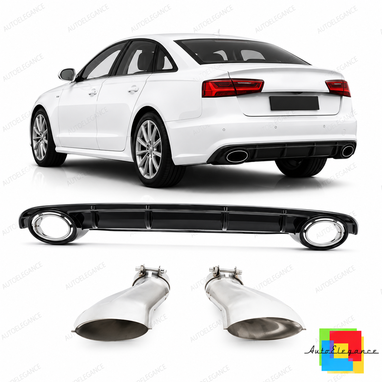 👉Diffusore posteriore Argento Lucido Nero adatto per Audi A6 C7 4G 2015-2018👈