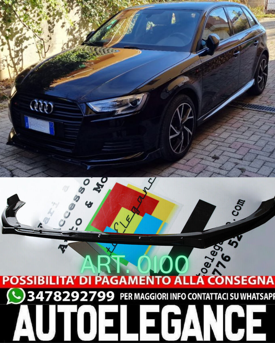 SPLITTER SUITABLE FOR AUDI A3 8V 2012-2016 STANDARD SLINE LOOK GLOSSY BLACK 