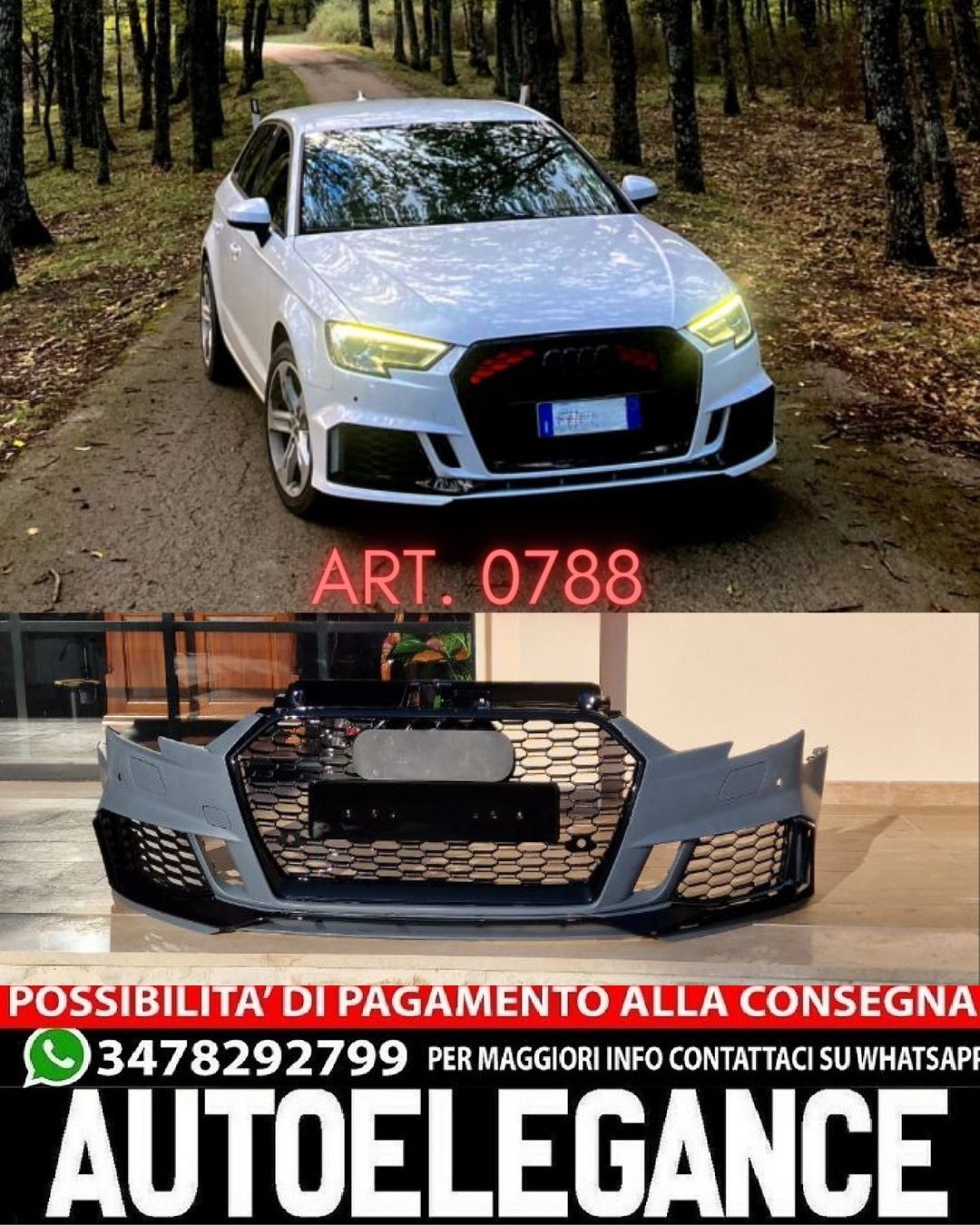 PARAURTI ANTERIORE ADATTO PER AUDI A3 8V 2017-2020 HATCHBACK LOOK RS3