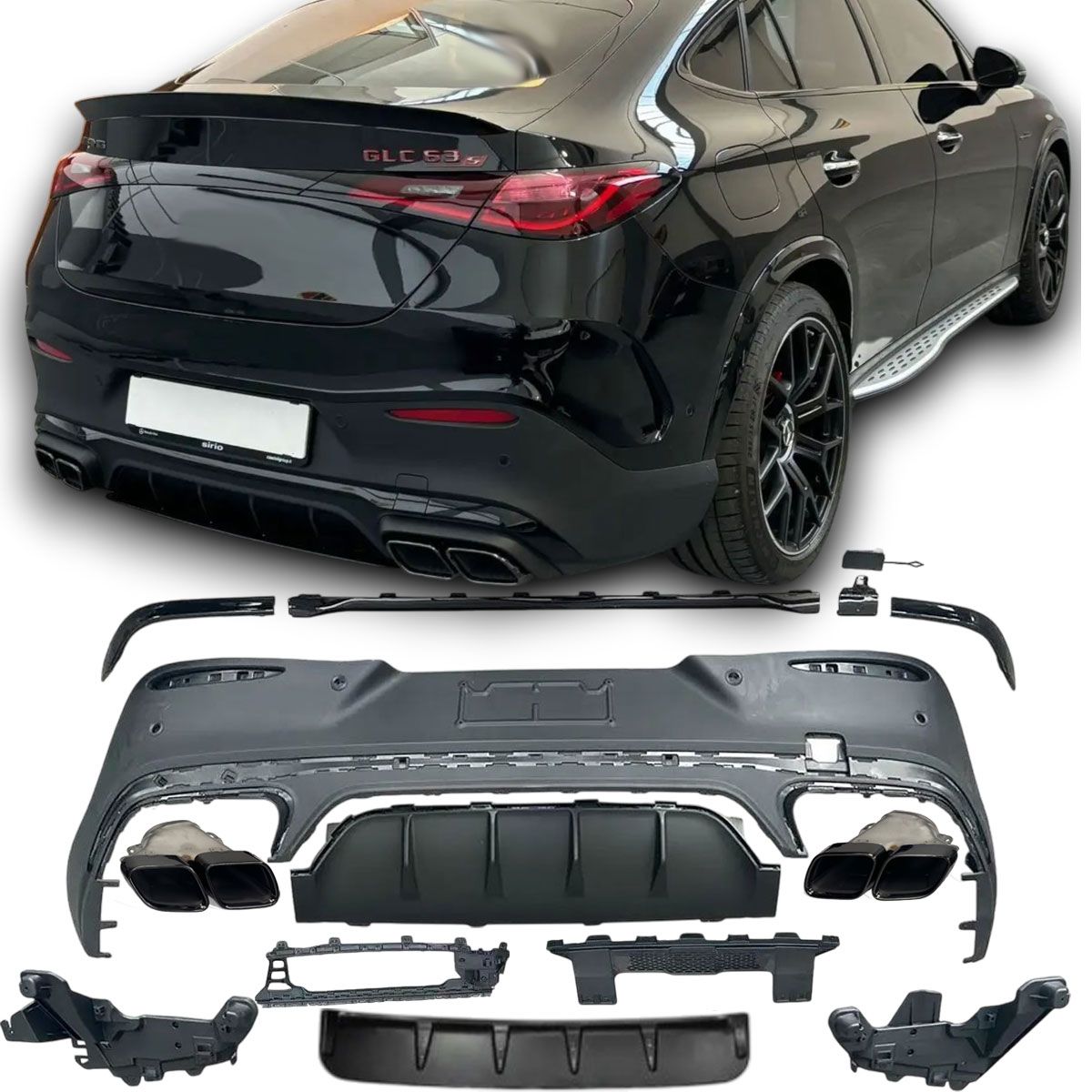 ⭐DIFFUSER + EXHAUST TIPS 2X2 (BLACK) FOR MERCEDES C254 GLC-CLASS COUPE⭐
