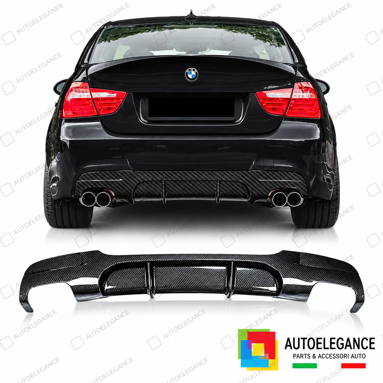 DIFFUSORE BMW ADATTO PER E90 E91 LOOK M PERFORMANCE CARBONIO DOPPIA USCITA