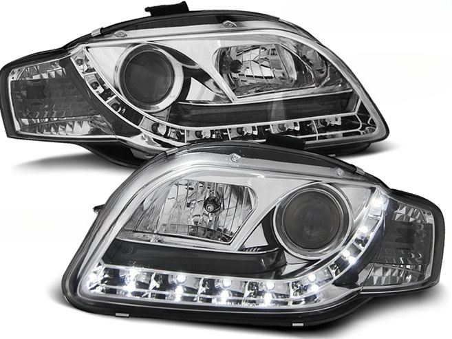 FARI ANTERIORI DAYLIGHT CHROME ADATTI COMPATIBILI PER AUDI A4 B7 11.04-03.08