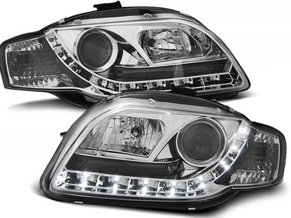 FARI ANTERIORI DAYLIGHT CHROME ADATTI COMPATIBILI PER AUDI A4 B7 11.04-03.08