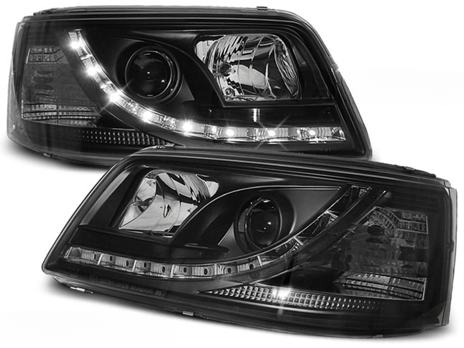FARI ANTERIORI DAYLIGHT BLACK ADATTI  PER VW TRANSPORTER T5 04.03-08.09