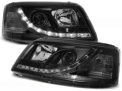 FARI ANTERIORI DAYLIGHT BLACK ADATTI  PER VW TRANSPORTER T5 04.03-08.09