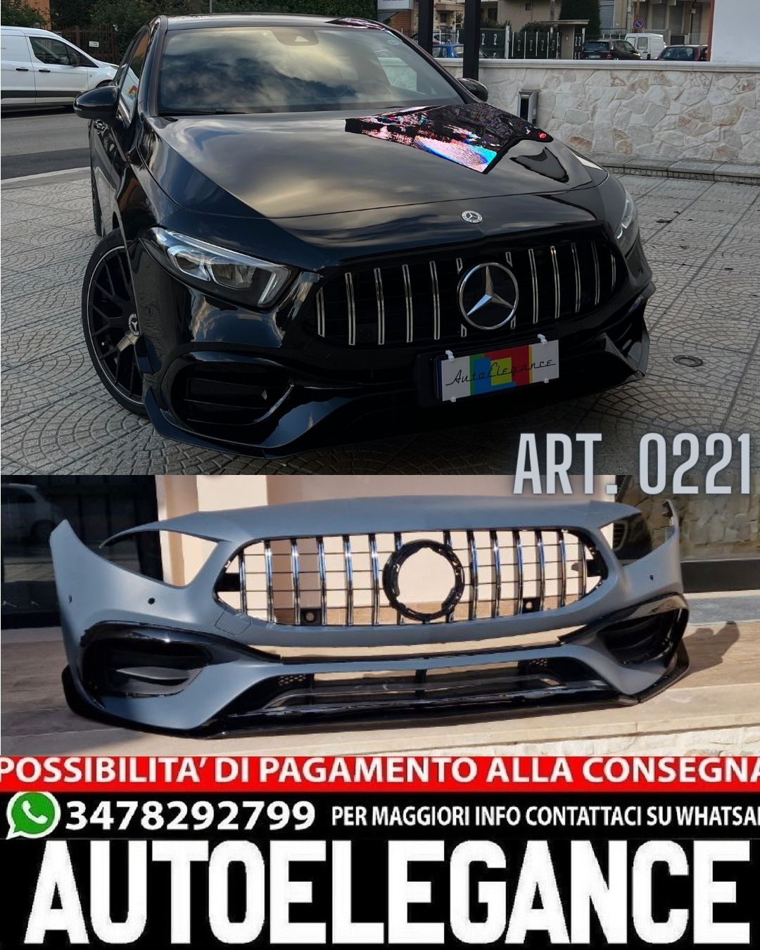 🔝PARAURTI ADATTO PER MERCEDES-BENZ CLASSE A W177 LOOK AMG A45S GRIGLIA CROMATA