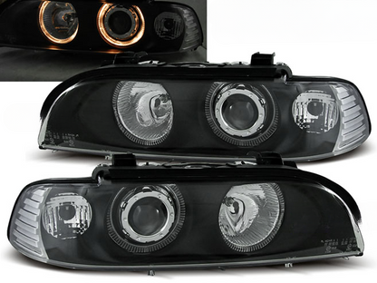 ANGEL EYES HEADLIGHTS BLACK SUITABLE COMPATIBLE for BMW E39 09.95-06.03 HALOGEN 