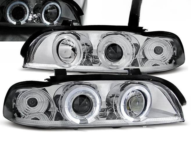 CHROME ANGEL EYES HEADLIGHTS SUITABLE FOR BMW E39 09.95-05.03 