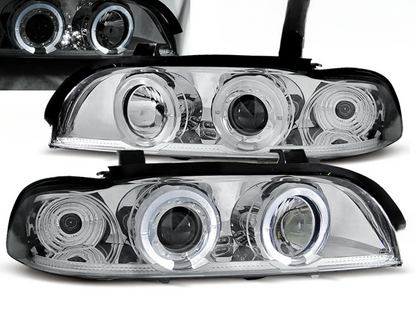 CHROME ANGEL EYES HEADLIGHTS SUITABLE FOR BMW E39 09.95-05.03 