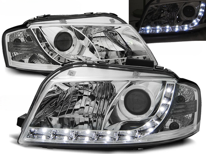 FARI ANTERIORI DAYLIGHT CHROME adatti compatibili per AUDI A3 8P 05.03-03.08