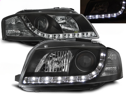 FARI ANTERIORI DAYLIGHT NERO ADATTI COMPATIBILI per AUDI A3 8P 05.03-03.08