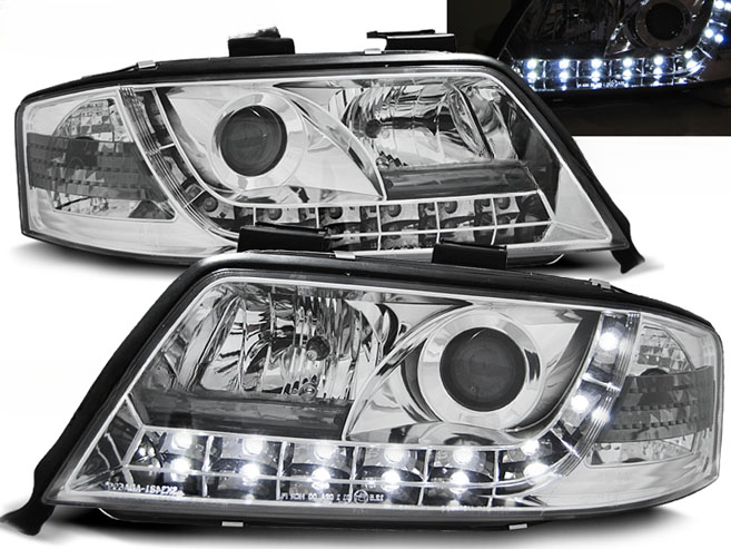 FARI ANTERIORI DAYLIGHT CHROME ADATTI COMPATIBILI per AUDI A6 06.01-05.04