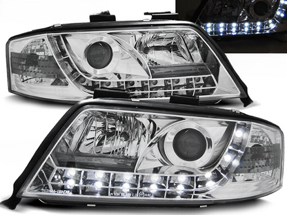 FARI ANTERIORI DAYLIGHT CHROME ADATTI COMPATIBILI per AUDI A6 06.01-05.04