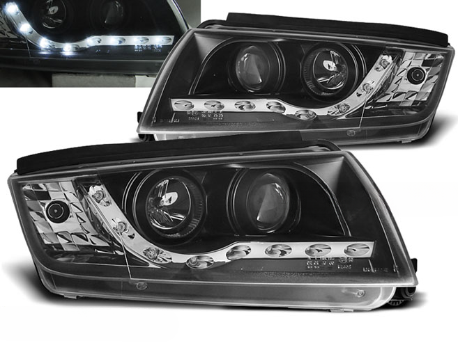FARI ANTERIORI DAYLIGHT NERO per SKODA FABIA 12.99-08