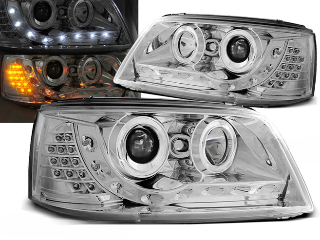 FARI ANTERIORI DAYLIGHT CHROME ADATTI COMPATIBILI PER VW T5 04.03-08.09