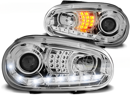 FARI ANTERIORI DAYLIGHT CHROME adatti compatibili per VW GOLF 4 09.97-09.03