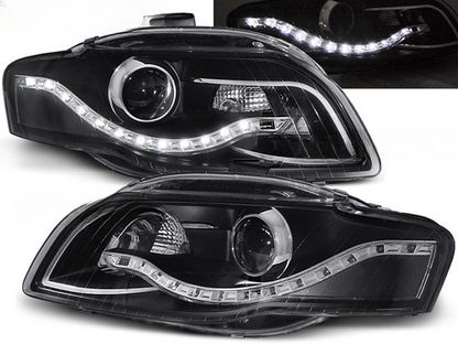 FARI ANTERIORI DAYLIGHT NERO ADATTO PER AUDI A4 B7 11.04-03.08