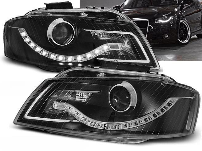 FARI ANTERIORI DAYLIGHT NERO adatti compatibili per AUDI A3 8P 05.03-03.08