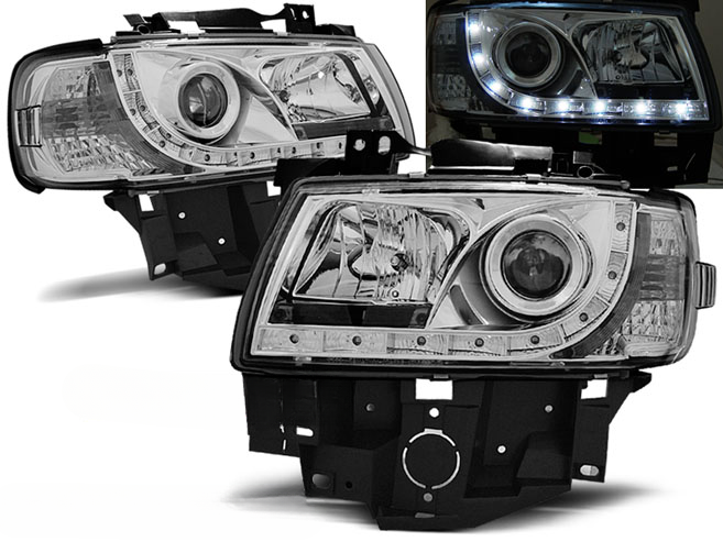 FARI ANTERIORI DAYLIGHT CHROME ADATTI COMPATIBILI per VW T4 08.96-03.03 BUS