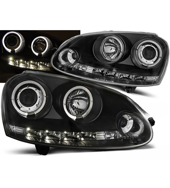 💕 Fari Anteriori Adatto per VW Golf 5 03-09 Angel Eyes Neri 💕
