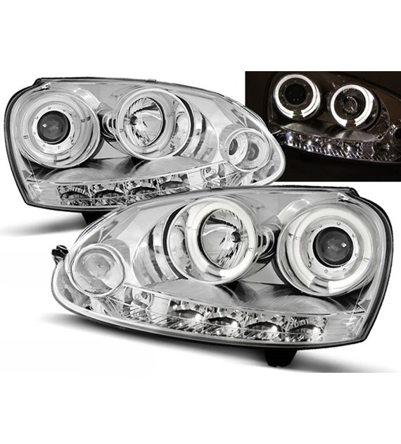 💕 Fari Anteriori Adatto per VW Golf 5 03-09 Angel Eyes Cromati 💕