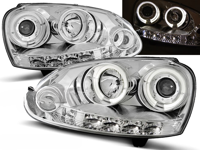 FARI ANTERIORI ANGEL EYES CROMATI adatti compatibili per VW GOLF 5 10.03-09