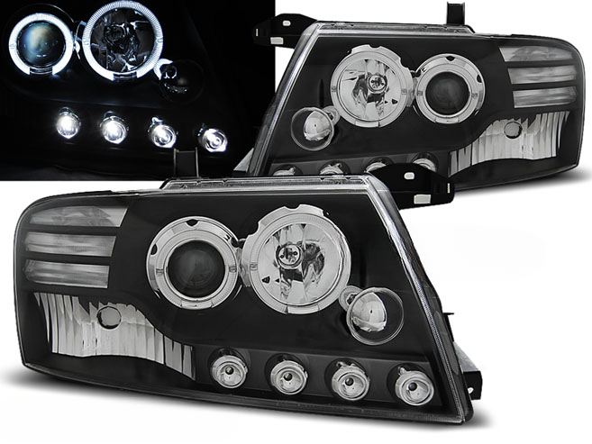 HEADLIGHTS FOR MITSUBISHI PAJERO V60 00-06 ANGEL EYES BLACK 