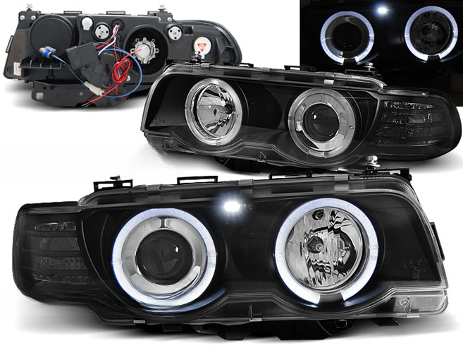 XENON HEADLIGHTS ANGEL EYES BLACK SUITABLE COMPATIBLE FOR BMW E38 09.98-07.01 