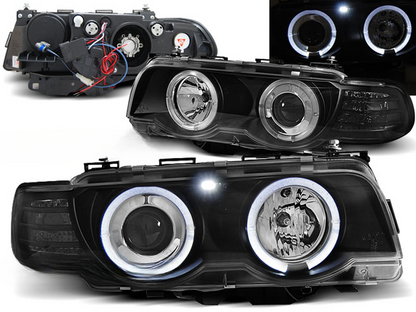XENON HEADLIGHTS ANGEL EYES BLACK SUITABLE COMPATIBLE FOR BMW E38 09.98-07.01 