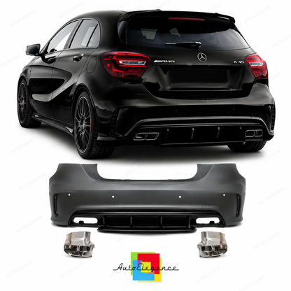 💕PARAURTI POSTERIORE MERCEDES CLASSE A W176 A45 12-18 LOOK AMG + TERMINALI💕