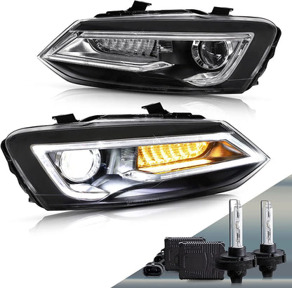 LED Headlights DRL + D2H Xenon Bulbs Compatible with Volkswagen Polo MK5 6R 6C 2009–2017 【Not for 1.2 TSI/R】 