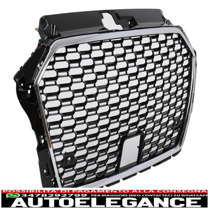 griglia anteriore adatta per audi a3 8v facelift (2017-2019) design rs3 nera cromata